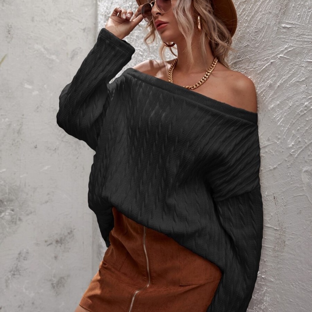 oversized off shoulder textured long sleeve -CHAR - Picture 14 of 15